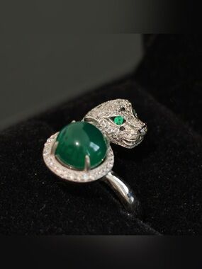 925 Sterling Silver Leopard Ring with Green Agate – Gently Used
